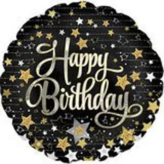 Happy Birthday black & gold stars